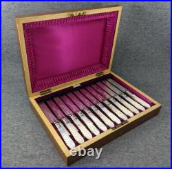 Walker & Hall Mother Of Pearl Silver Plated 24 Piece Dessert Cutlery Set Carved