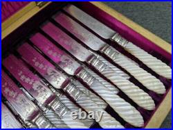 Walker & Hall Mother Of Pearl Silver Plated 24 Piece Dessert Cutlery Set Carved