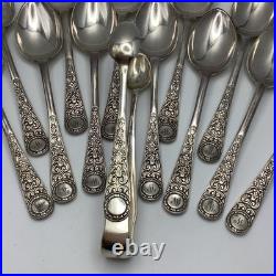 Walker and Hall Sheffield Tea Spoons Sugar Tong 13 Piece Set Cased Silver Plate
