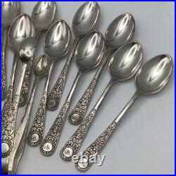 Walker and Hall Sheffield Tea Spoons Sugar Tong 13 Piece Set Cased Silver Plate