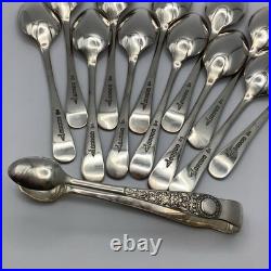 Walker and Hall Sheffield Tea Spoons Sugar Tong 13 Piece Set Cased Silver Plate