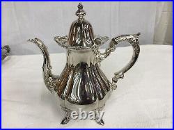 Wallace Rose Point #1200 Silver Plate 6 Piece Coffee/Tea Set With Tray