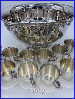 Wallace Silver Plate 13 Pieces Harvest Punch Bowl Set