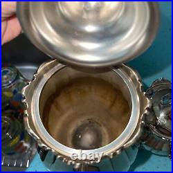 Wallace Tea Set Vintage Silver Plate Baroque Five Piece Scallop Coffee Pot Bowl