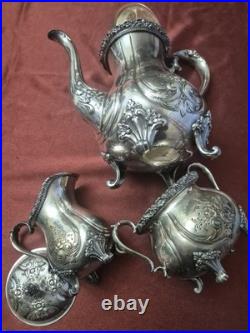 Webster Wilox IS Du Barry Chased Silver Plate 4 Piece Tea Set 7901, 7902, 7903