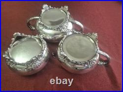 Wilcox New Beverly Manor Silver Plate 3 Piece Tea Pieces Creamer, Sugar, Waste Wilcox New Beverly Manor Silver Plate 3 Piece Tea Pieces Creamer, Sugar, Waste
