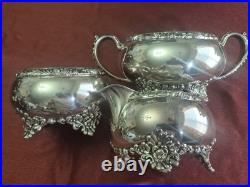 Wilcox New Beverly Manor Silver Plate 3 Piece Tea Pieces Creamer, Sugar, Waste Wilcox New Beverly Manor Silver Plate 3 Piece Tea Pieces Creamer, Sugar, Waste