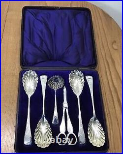 William Hutton 6 piece frut serving set in fitted box c1870