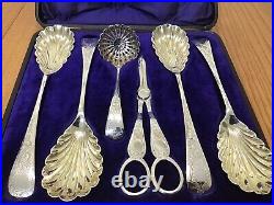 William Hutton 6 piece frut serving set in fitted box c1870