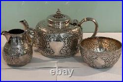 William Hutton & Sons Antique Victorian Engraved Silver Plated 3 Piece Tea Set